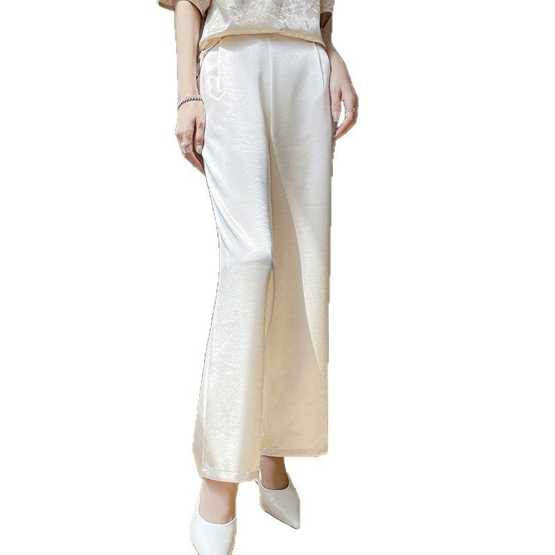 Acetate Wide-Leg Pants Women Slim Fit Lightweight High Waist Straight Leg Outer Wear Suit Pants Satin