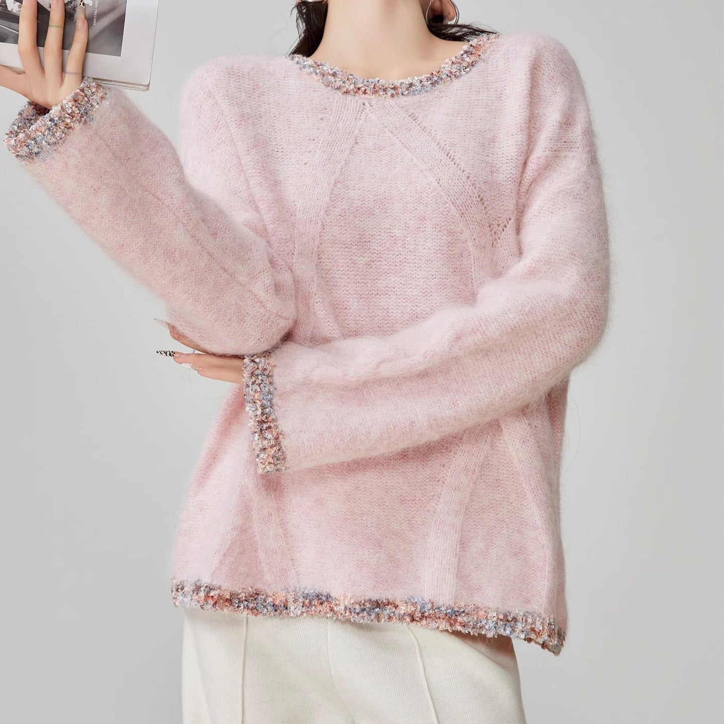Round neck pullover sweater women's top