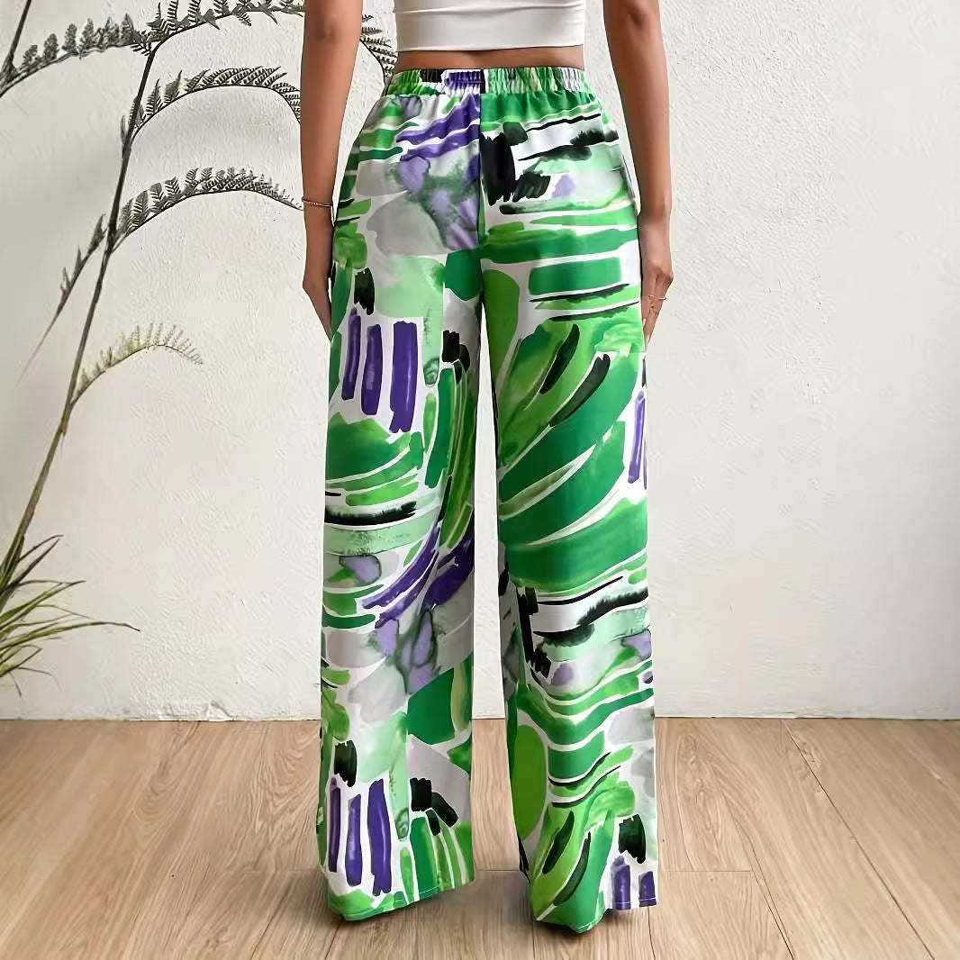 Elastic waist wide leg pants
