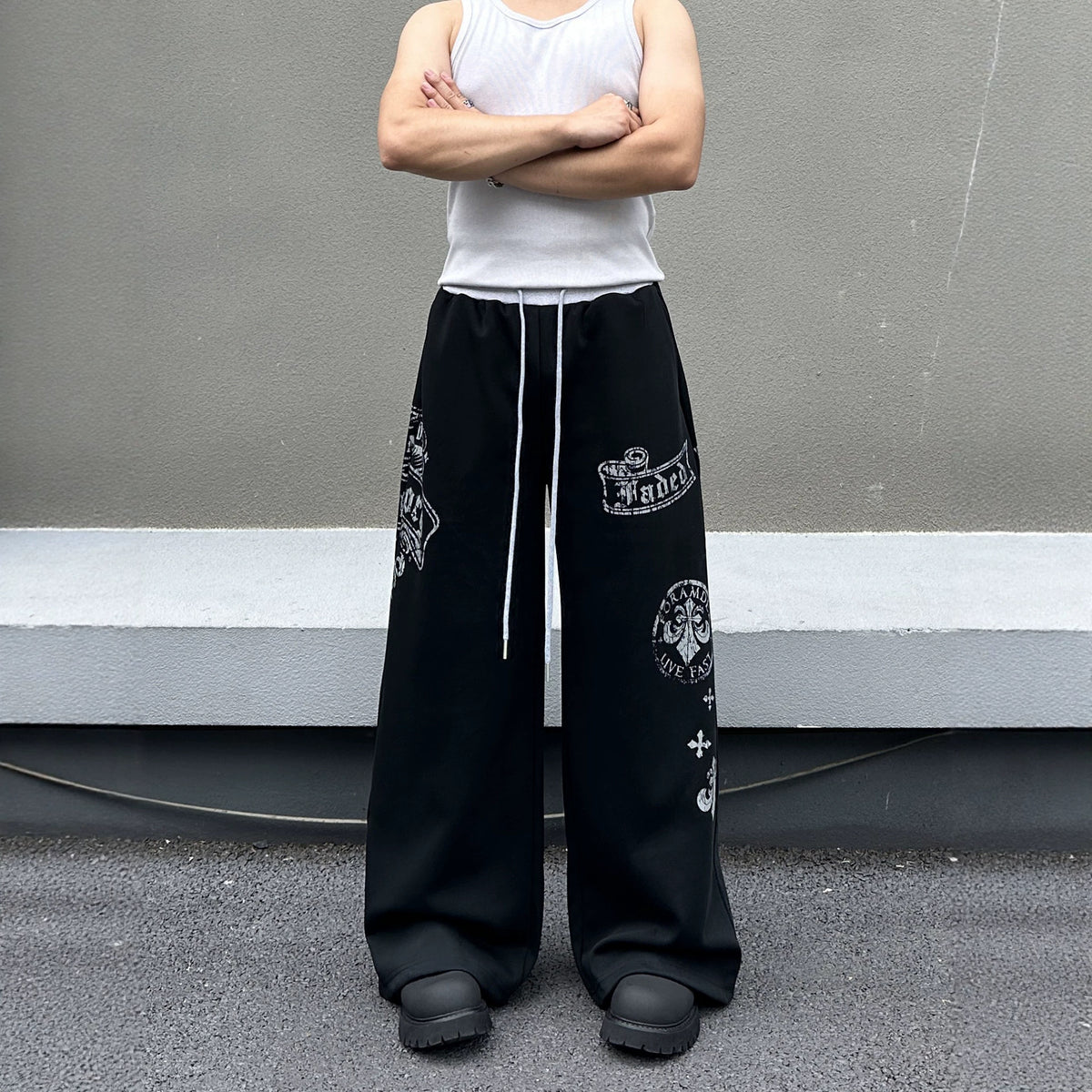 Retro Patchwork Color-Blocking Waistband Casual Pants Men's Printed Sweatpants Fashion Brand Versatile Sport Long Pants