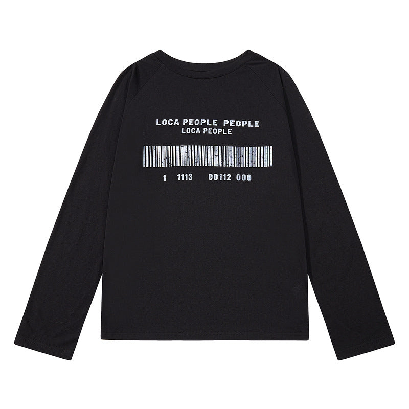 Light pink raglan sleeves with letter printed long sleeved T-shirt for women