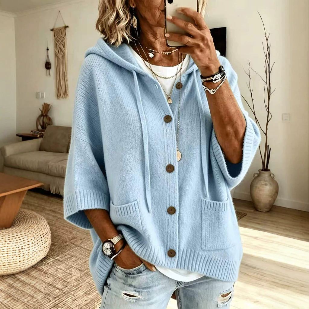 Hooded sweater cardigan solid color casual jacket for women