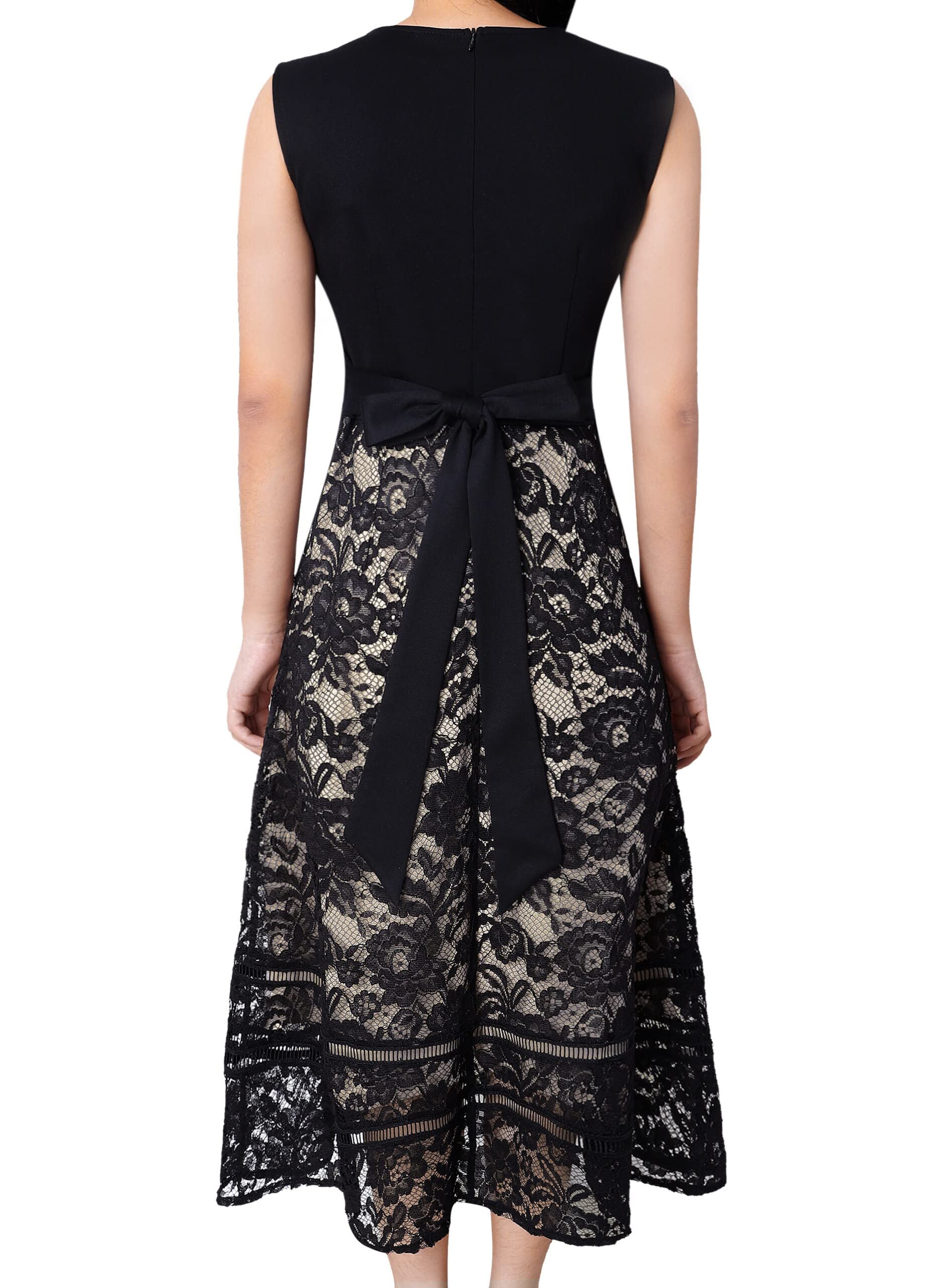 VFSHOW Womens Black Lace Tie Waist Front Zipper Slim A-Line Dress Size L