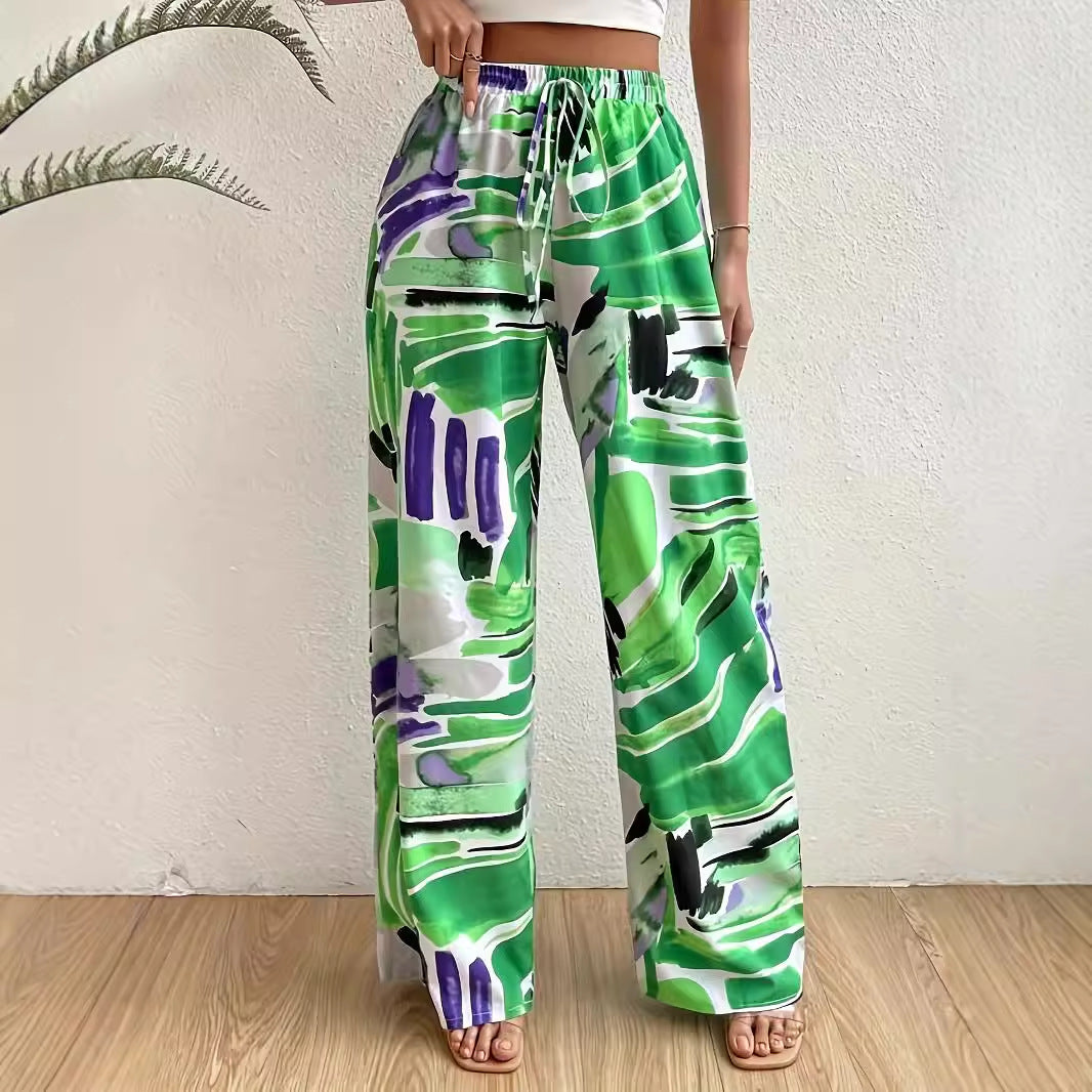 Elastic waist wide leg pants