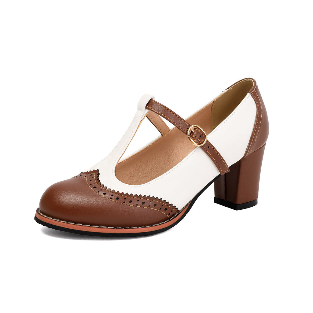 Footwear  Colorful Burnout T-Strap Low-Cut Single Shoes with Thick High Heels Made to order, ships in 7 days