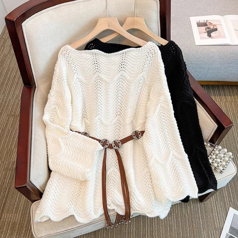 Lace one shoulder pullover knitted sweater for women