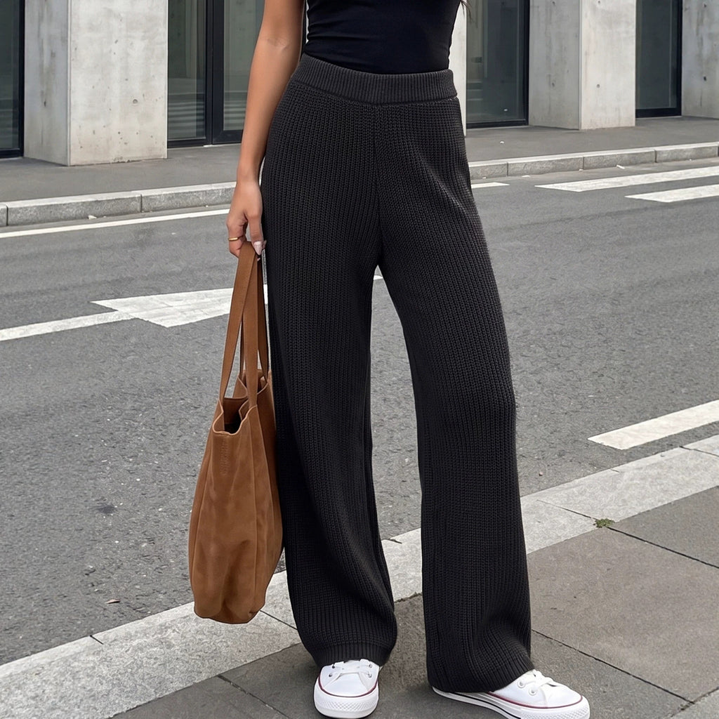 Ladies' Knitted Pants Casual Straight Leg Wide Leg Mid-High Waist Long Pants