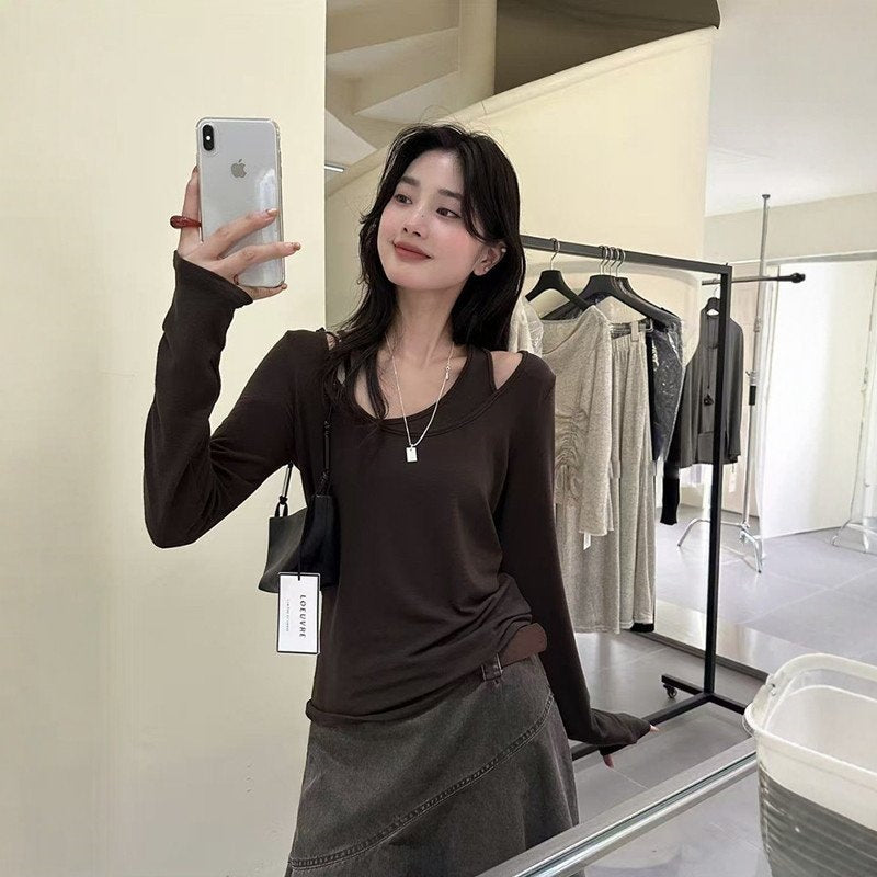 Women's Faux Layered Long Sleeve T-Shirt Top