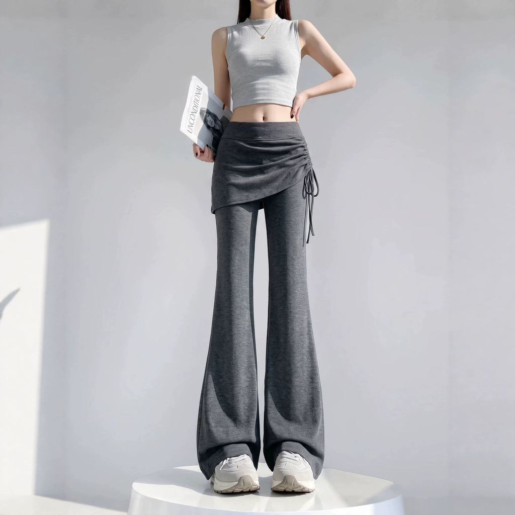 Gray Fake Two-Piece Flared Yoga Pants for Women, Outer Wear, Autumn New Style, Pilates Training, Fitness Exercise Long Pants