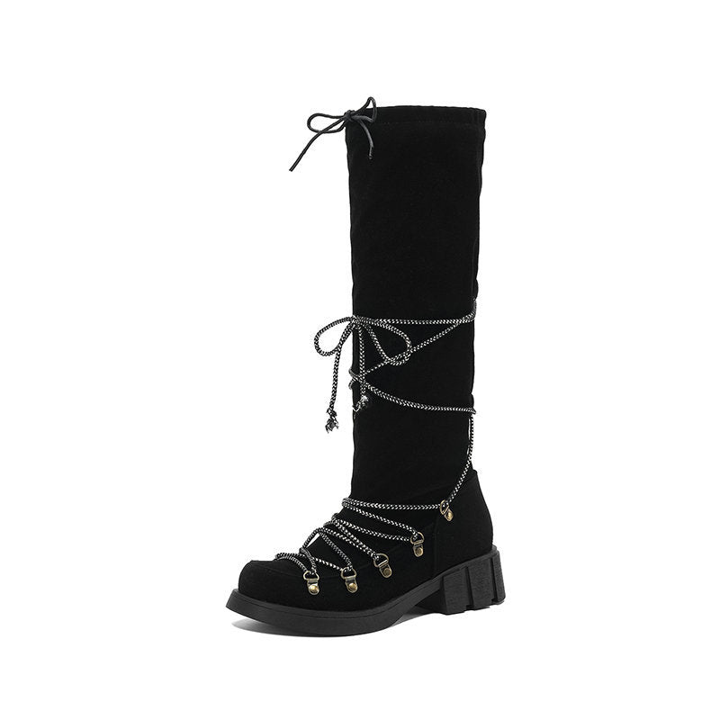 Belted Over-the-Knee Boots for Women, Vintage Thick Sole Square Heel, Slimming High Made to order, ships in 7 days