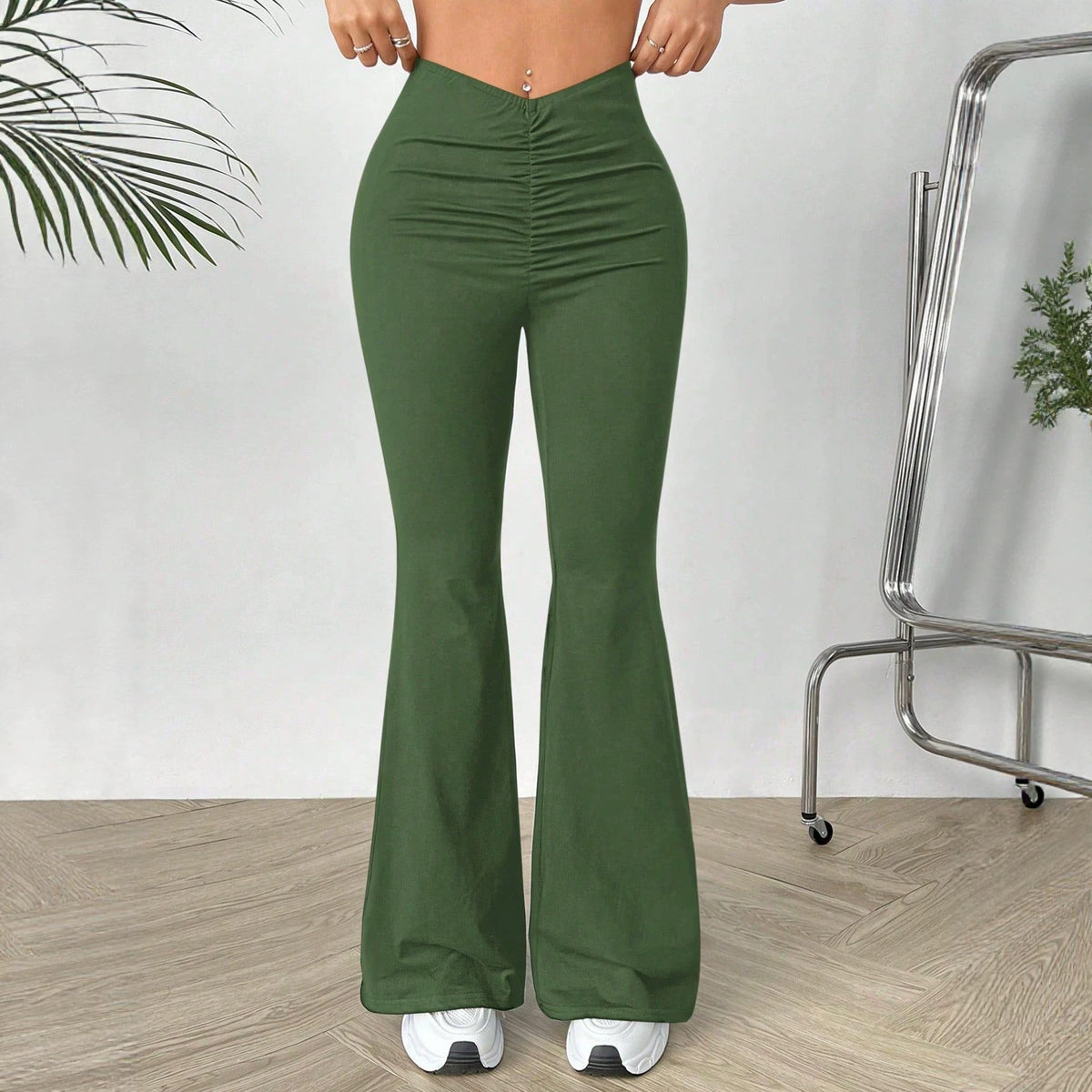 V-shaped waist slimming elastic pants