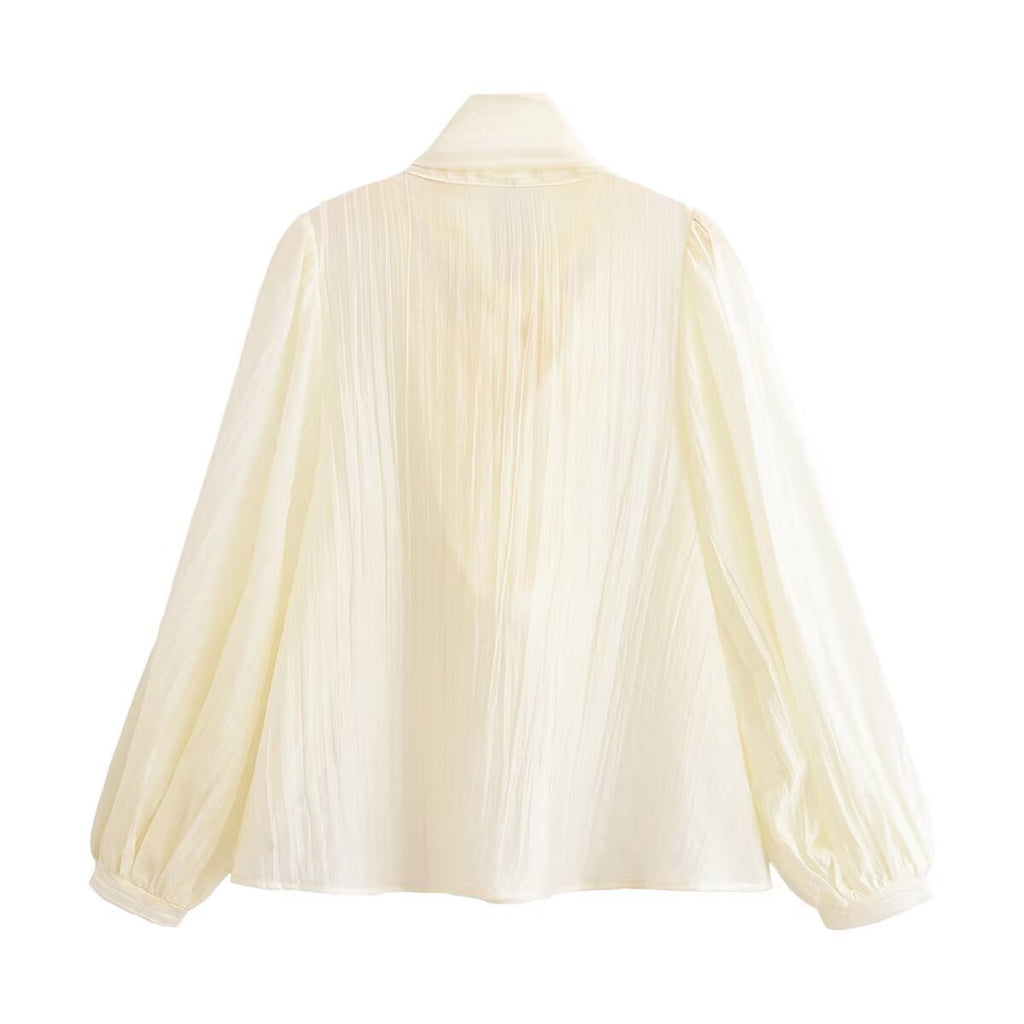 Loose bow tie tied lantern sleeve shirt for women