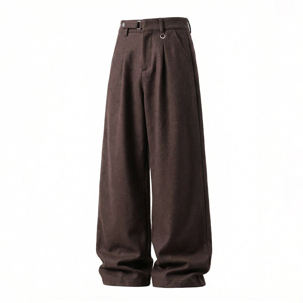 Drapey Trousers for Men, Spring Season, Adjustable Waist, Soft Texture, Loose Fit, Casual Pants with 3D Pleats, Straight Leg Long Trousers