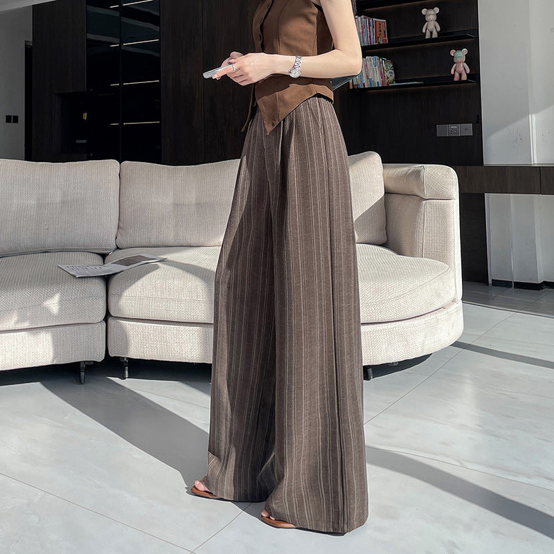 Striped Wide-Leg Pants for Women, Autumn New High-Waisted, Slimming, Versatile, Flowing, Floor-Length, Loose, Casual Suit Pants