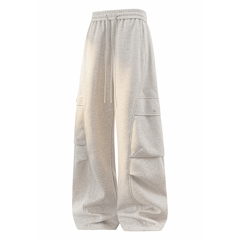New Men's Cargo Casual Pants, Knife-Edge Flat-Crotch Pants Heavyweight Cotton Trousers, High-Quality Patchwork Straight Leg, Loose Fit