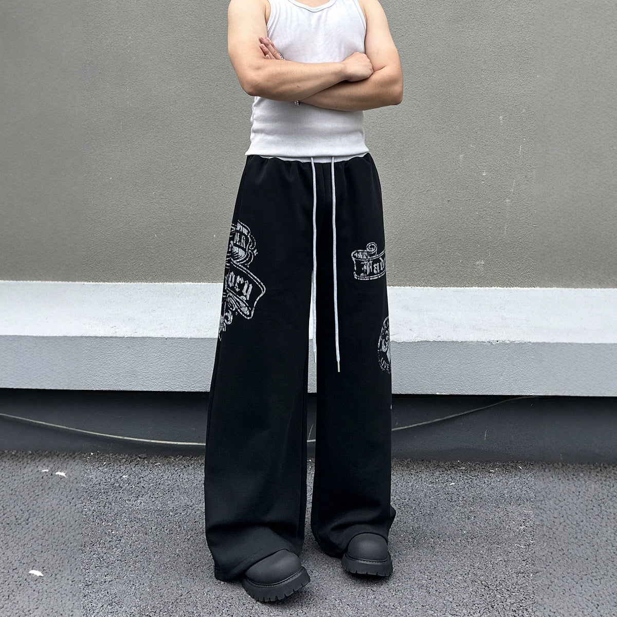 Retro Patchwork Color-Blocking Waistband Casual Pants Men's Printed Sweatpants Fashion Brand Versatile Sport Long Pants