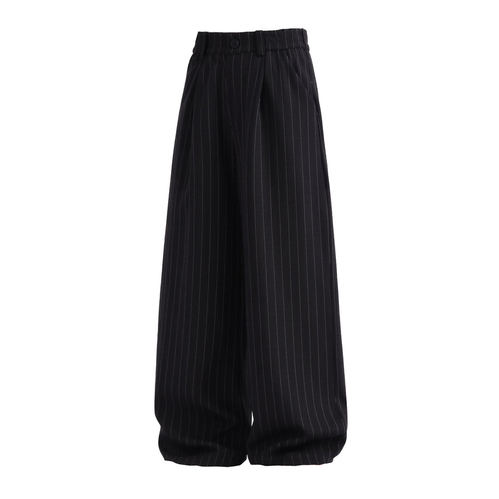 Classic Style Vertical Stripe Trousers for Men, Spring Summer High Street Vintage Straight Leg Loose Drape Lazy Casual Pants