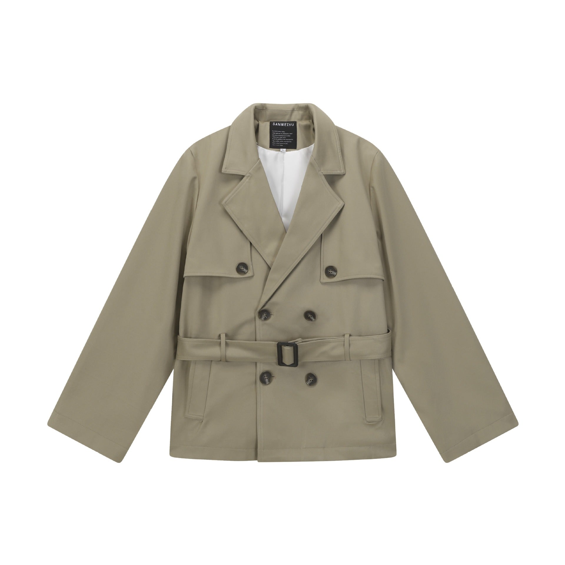 Double-breasted Short Trench Coat Men's Loose Casual Design Turn-down Collar Outerwear