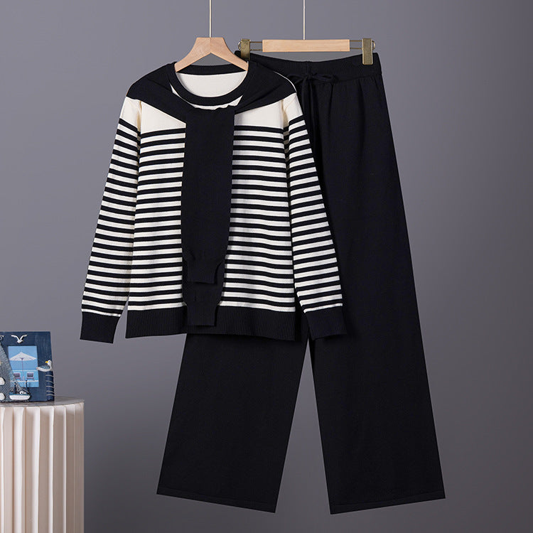 Loose striped long sleeved top and pants set