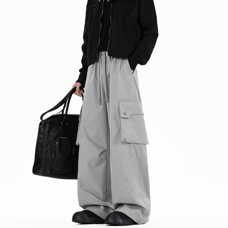 Casual Loose Straight Leg Wide Leg Cargo Pants for Men with Large Pockets, Fashionable Design, High-Quality Look