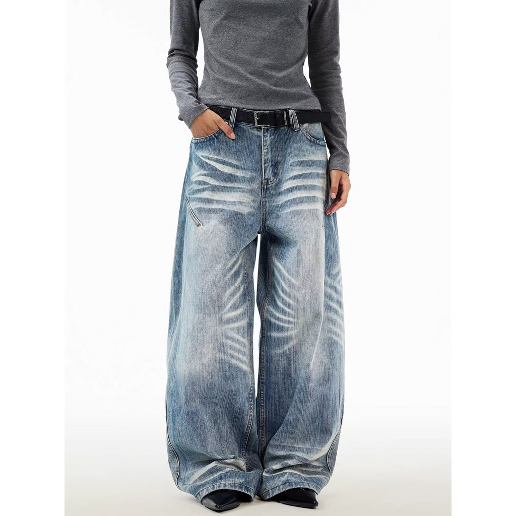Oversized Knife-Edge Jeans, Unisex Loose Casual Wide-Leg Straight Long Pants