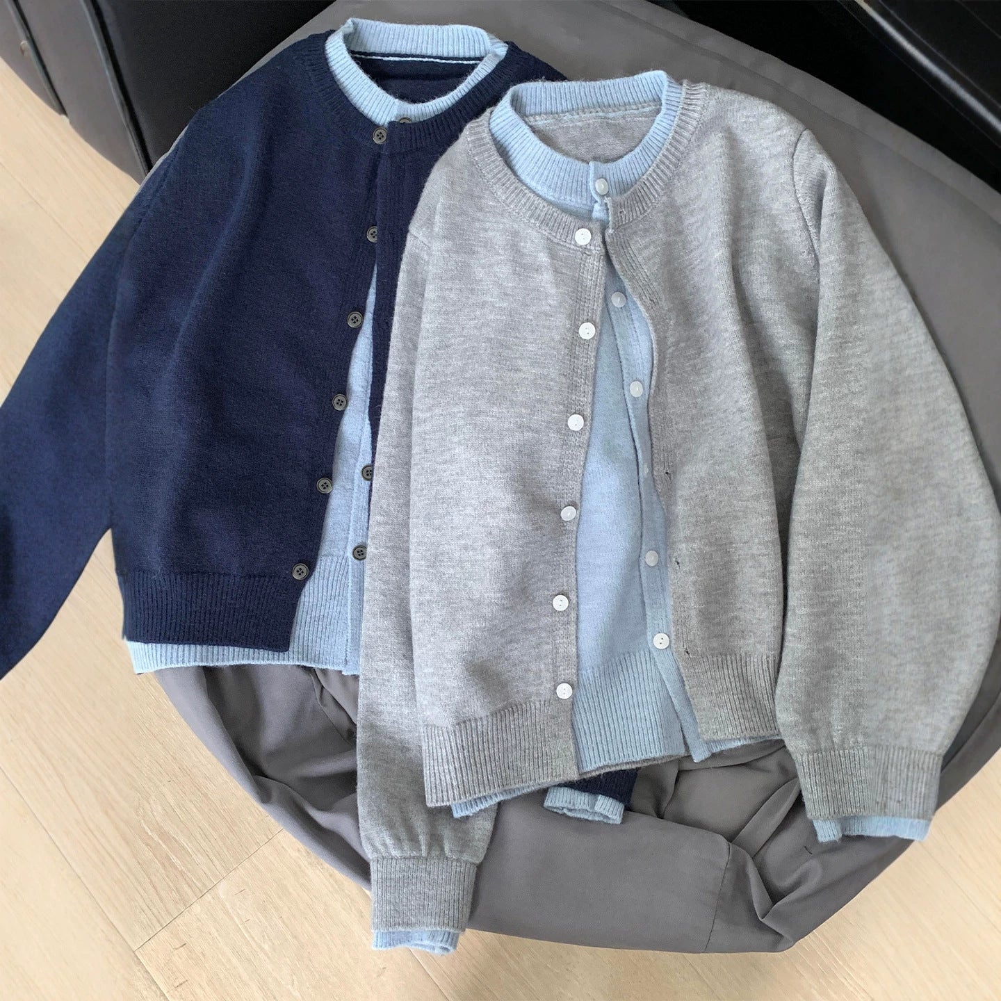Mock Two-piece Knit Cardigan Coat for Women Outerwear Sweater Top