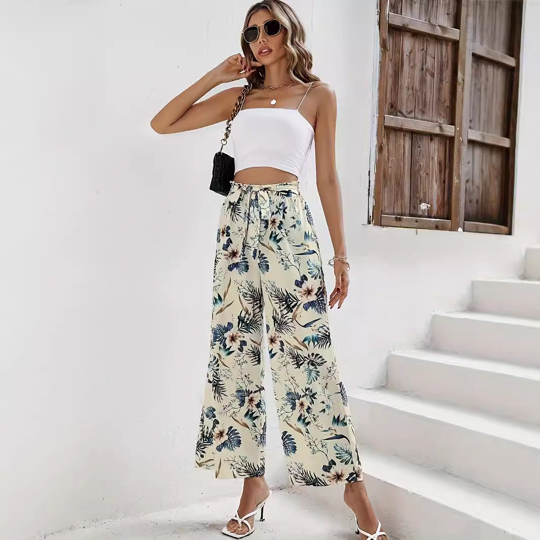 Lace up wide leg pants