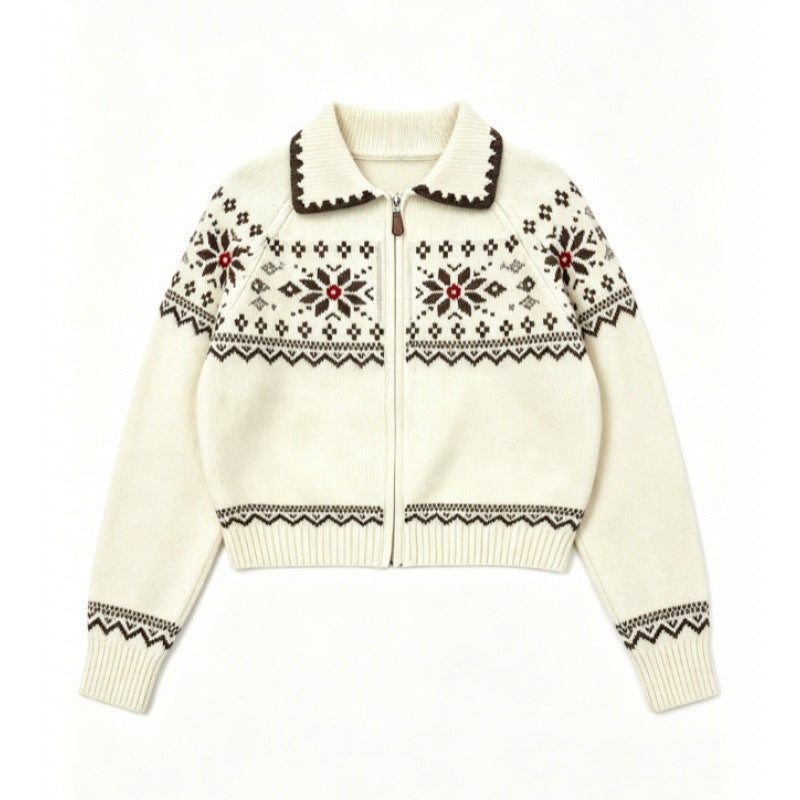 Polo collar zipper loose sweater jacket