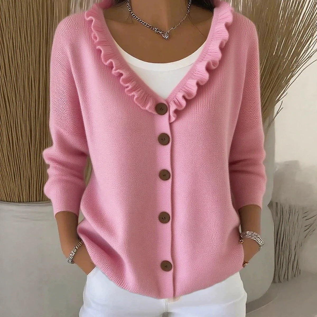 Knitted cardigan casual V-neck sweater jacket for women
