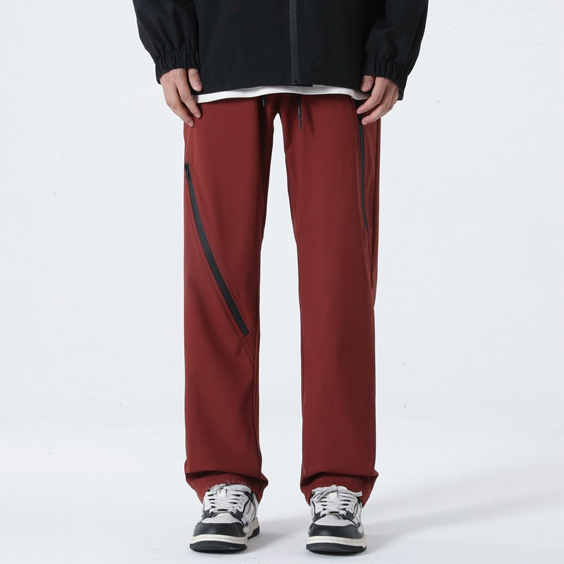 Style Rugged Zipper Hiking Cargo Pants for Men, Spring and Autumn Fashion Outdoor Water-Resistant Loose Casual Trousers