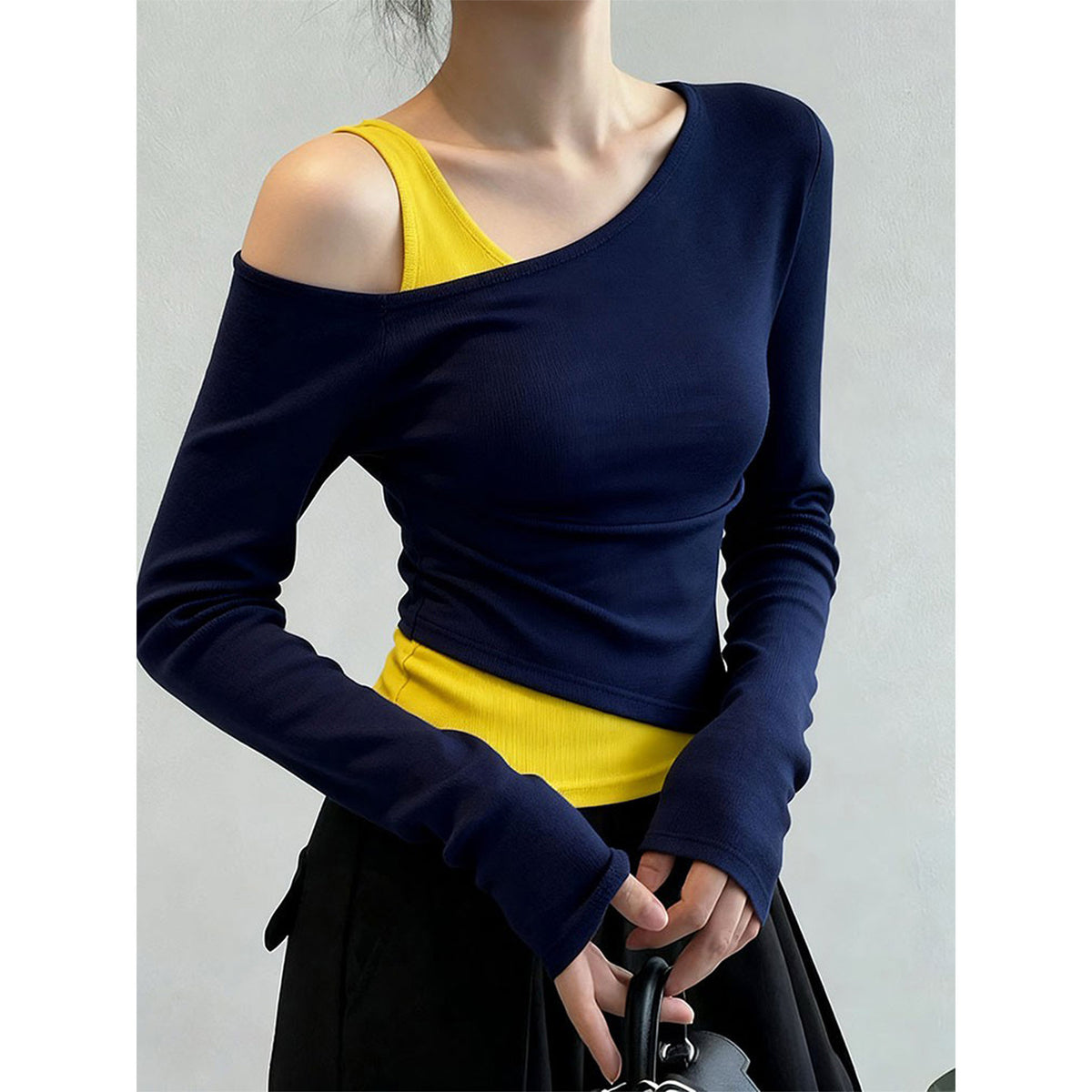 Elegant Off-Shoulder Long Sleeve Fitted Waist Women's T-Shirt