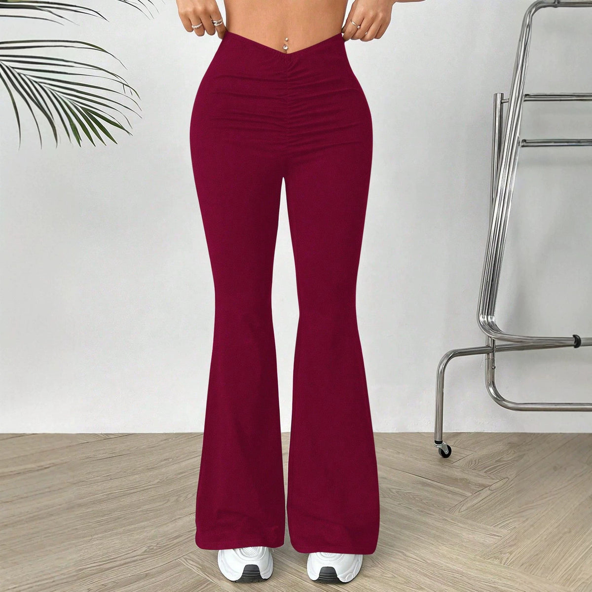 V-shaped waist slimming elastic pants