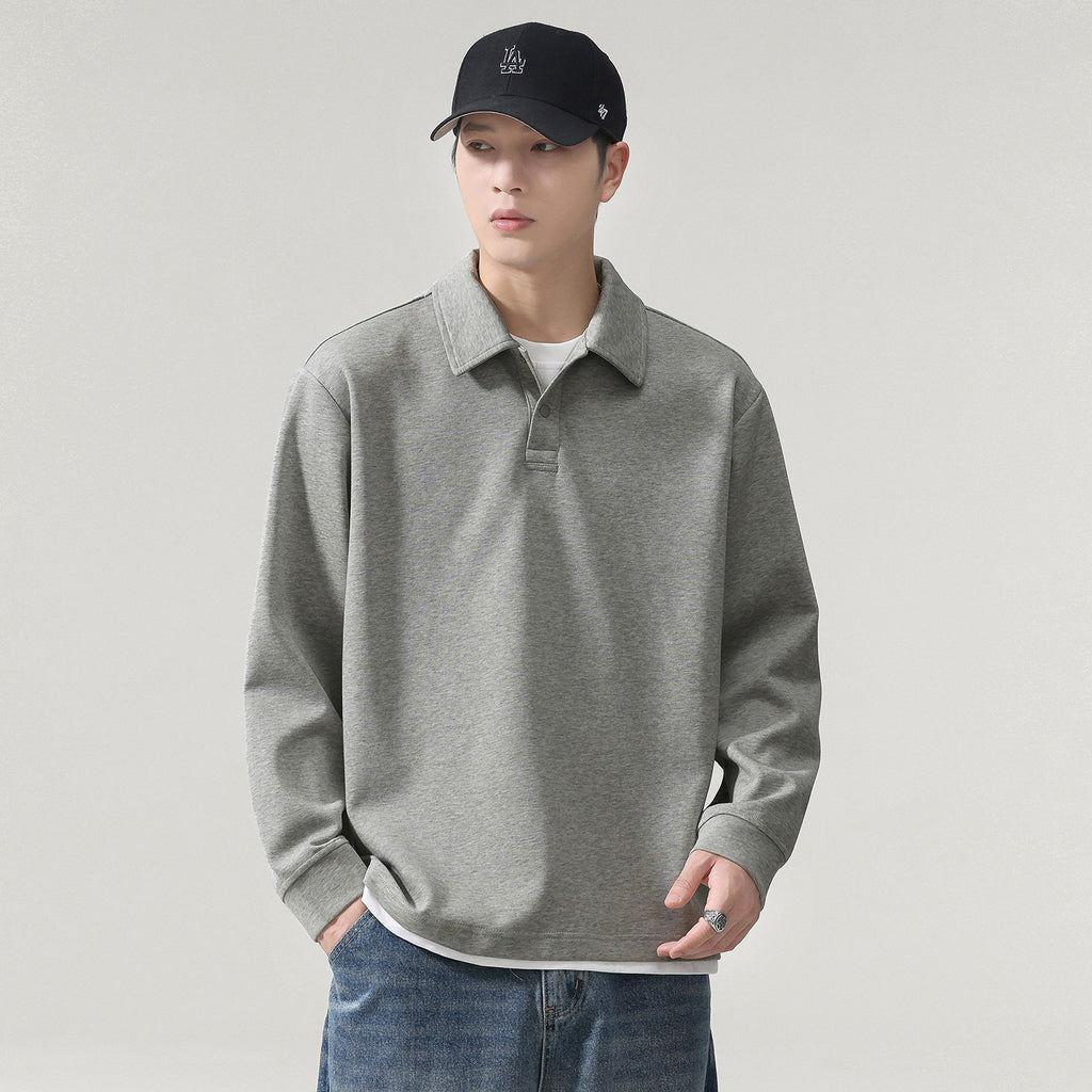 Men's Heavyweight Long Sleeve Fake Two-Piece Polo T-Shirt
