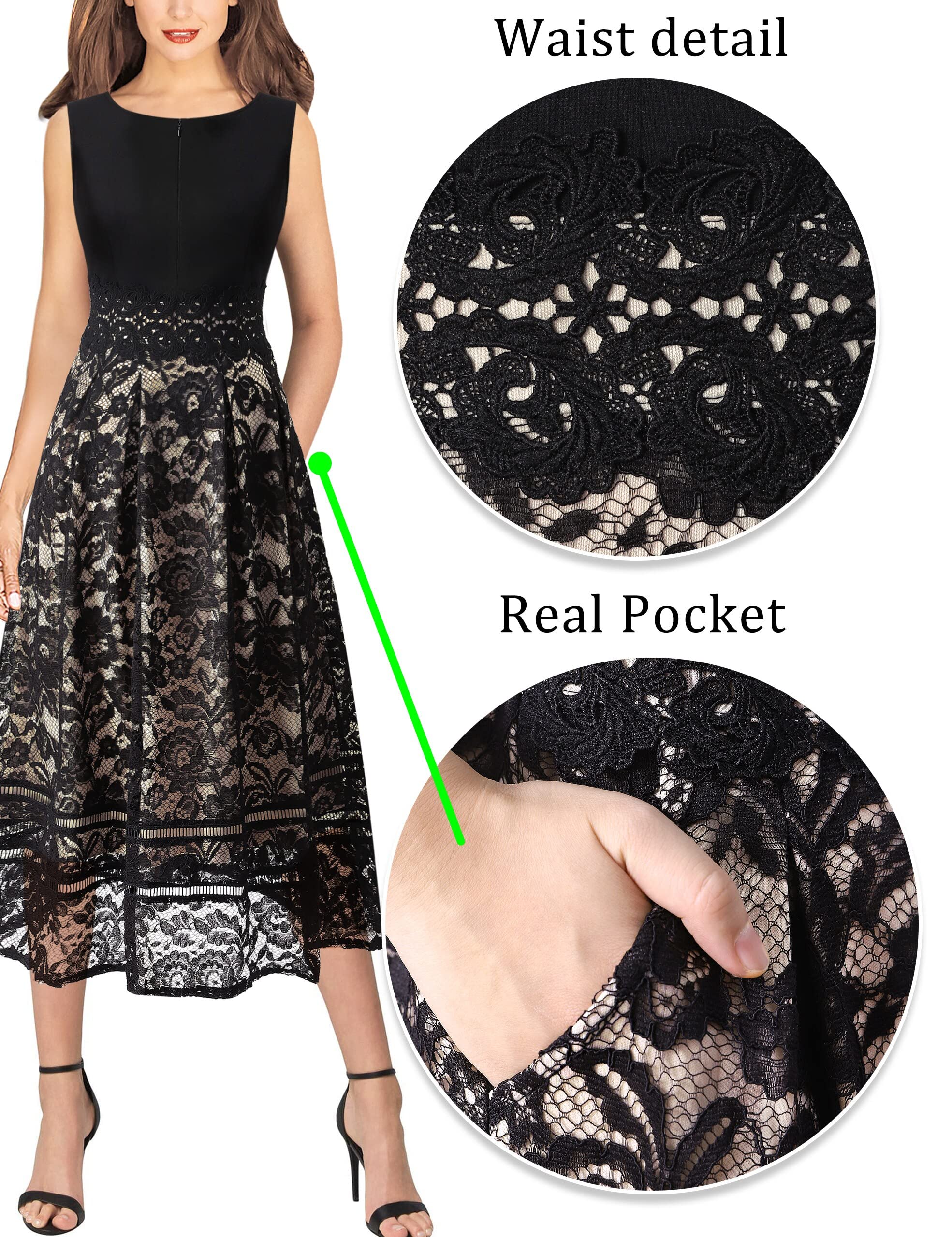 VFSHOW Womens Black Lace Tie Waist Front Zipper Slim A-Line Dress Size L