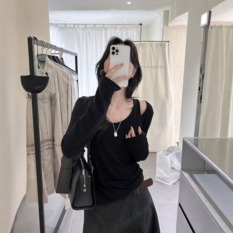 Women's Faux Layered Long Sleeve T-Shirt Top
