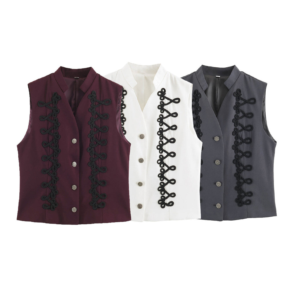 Knot wrapped flower sleeve buckle sleeveless vest women