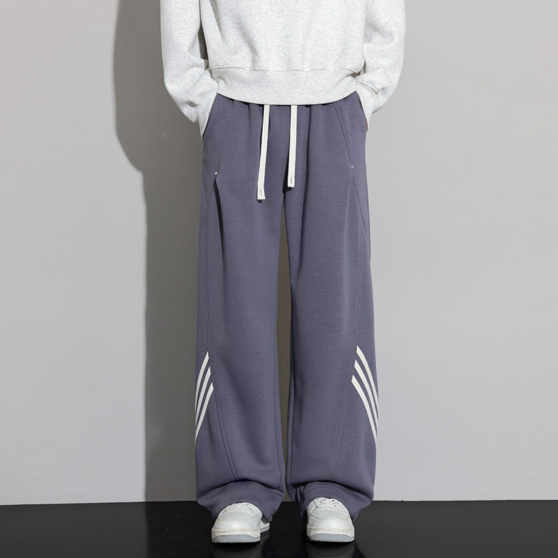 Lightweight Men's Striped  Wide-Leg Casual Pants, Quick-Dry, Loose Straight Fit, Trendy Brand Long Trousers