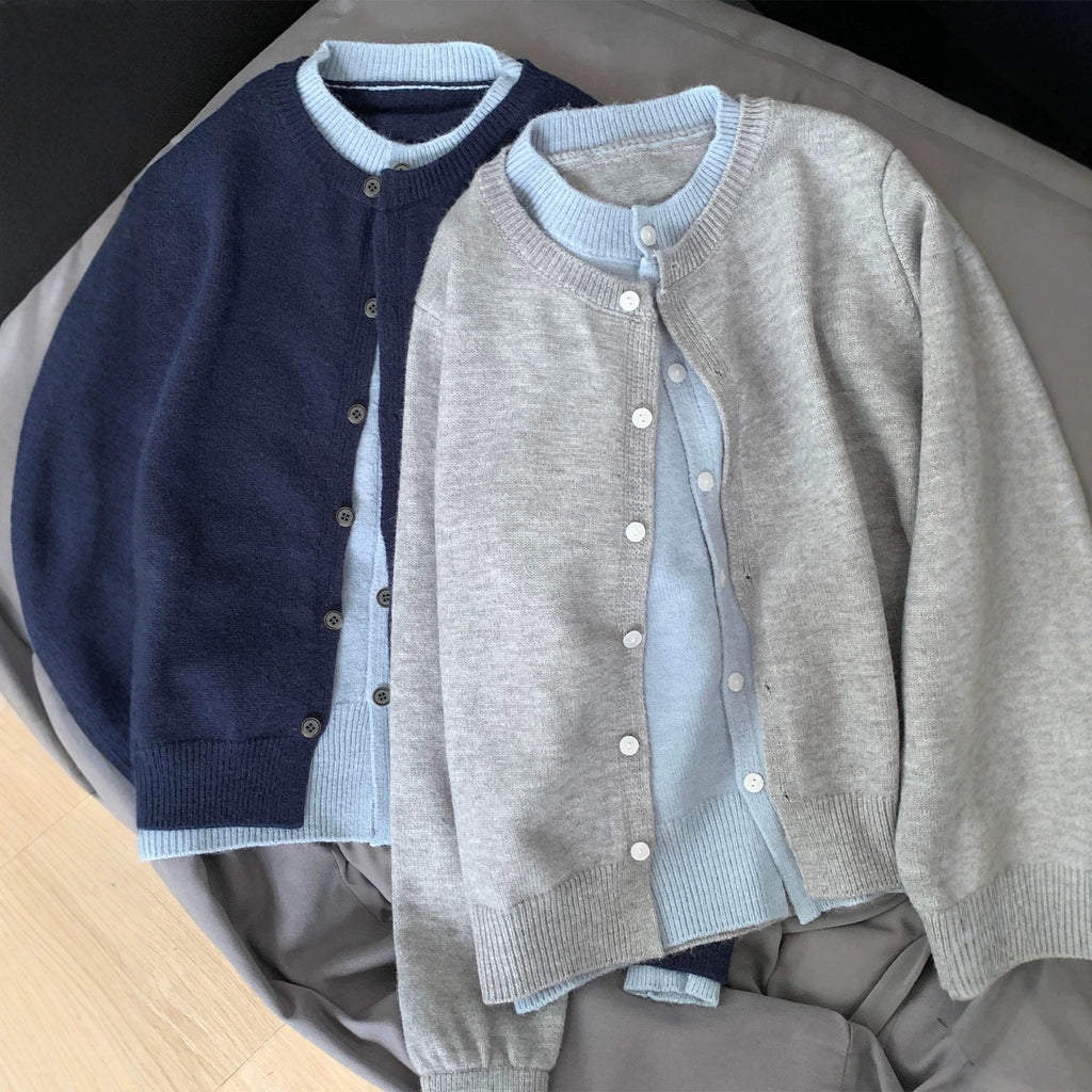 Mock Two-piece Knit Cardigan Coat for Women Outerwear Sweater Top