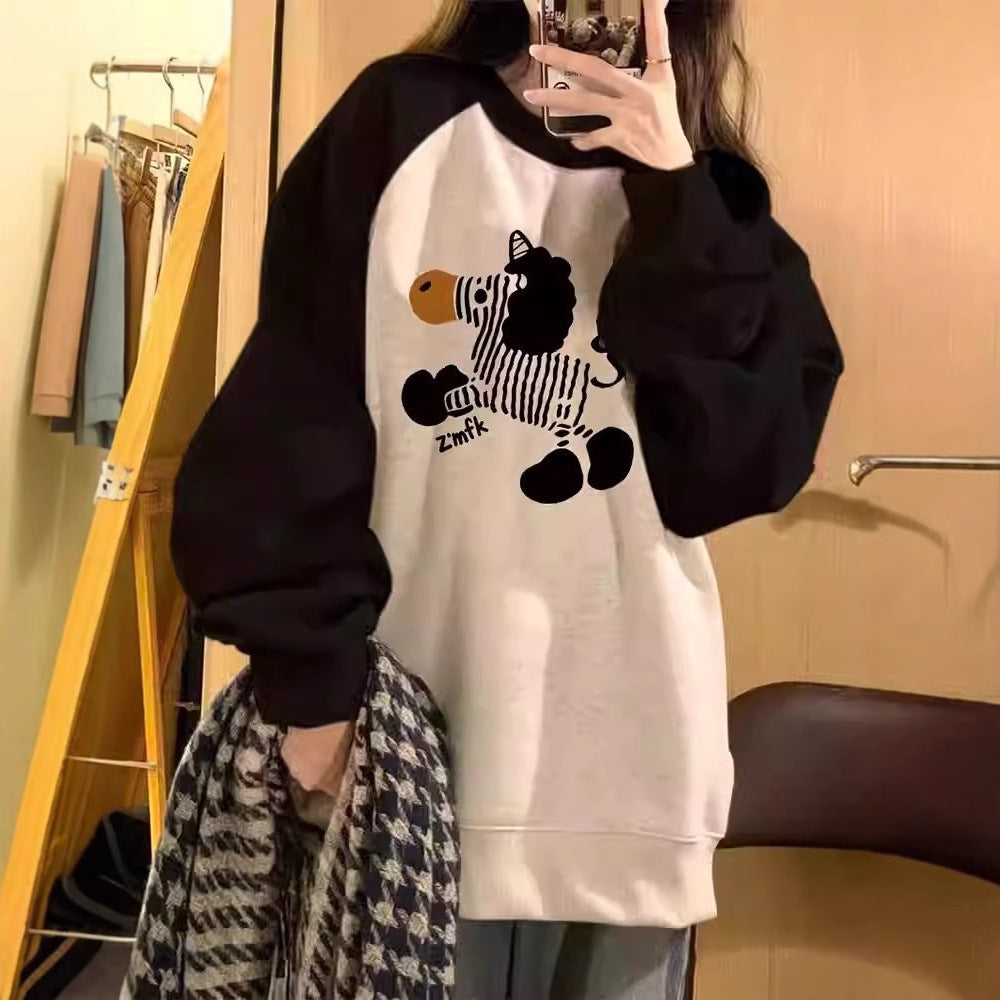 Drop Shoulder Round Neck Lightweight Hoodie for Women
