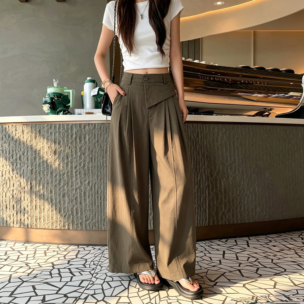 Casual Loose Wide-Leg Pants with Elastic Waistband, Breathable and Stylish Trousers for Everyday Wear