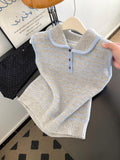 Striped polo collar vest knit sleeveless camisole top with inner lining