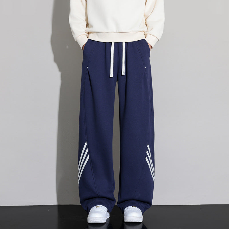 Lightweight Men's Striped  Wide-Leg Casual Pants, Quick-Dry, Loose Straight Fit, Trendy Brand Long Trousers
