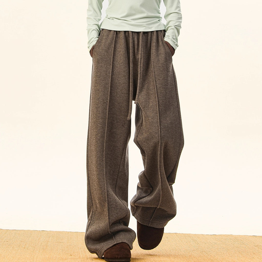 Old Money Style Herringbone Casual Pants Men Autumn Winter New  Vintage Drapey Straight Leg Wide Leg Long Trousers