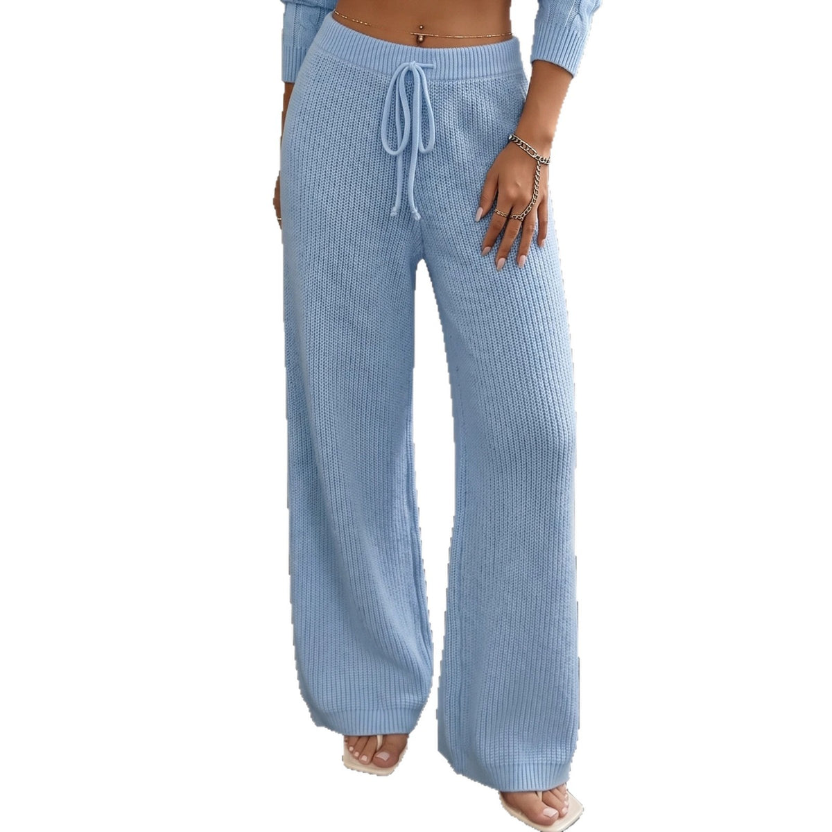 Pants for Women, Woven Drawstring Tie Waist Sweater Pants, Straight Leg Wide Leg Trousers