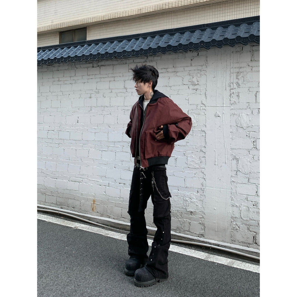 Black Studs Patchwork Workwear Denim Pants
