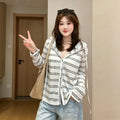 Casual Striped Long Sleeve Hooded Cardigan T-Shirt Lightweight Sun Protection Top
