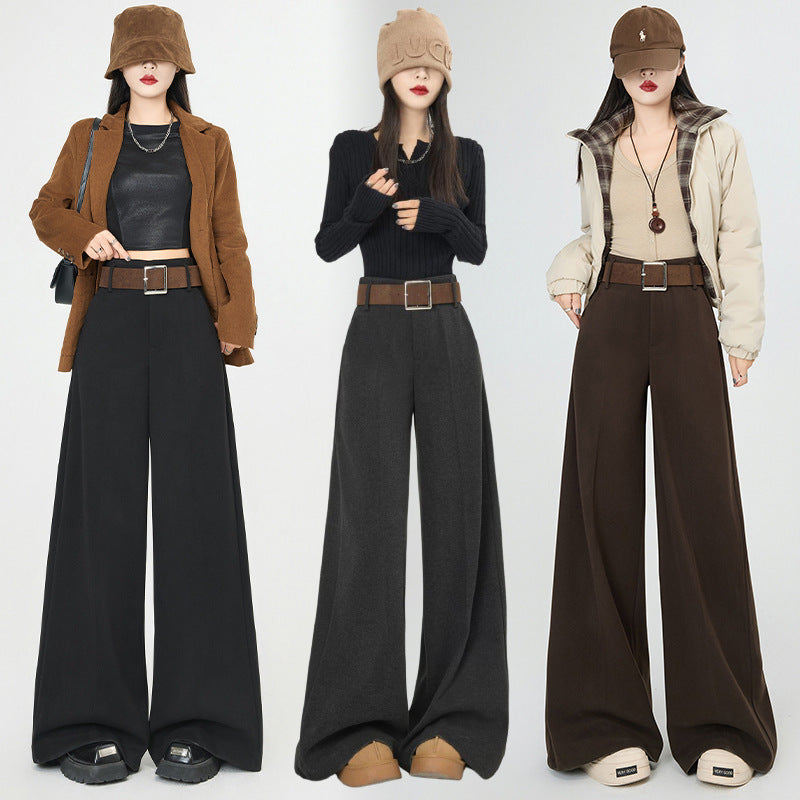 Autumn Wool Trousers for Women, High Waist, Slimming Straight Leg, Loose Wide Leg, Versatile Drapey Casual Floor-Length Pants