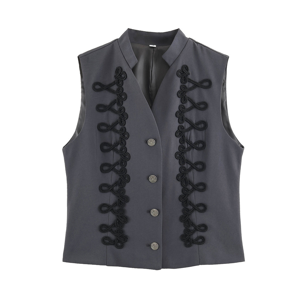 Knot wrapped flower sleeve buckle sleeveless vest women