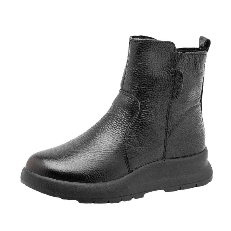 Real leather Martin boots for women side zipper flat slope and snow boots for women ﻿