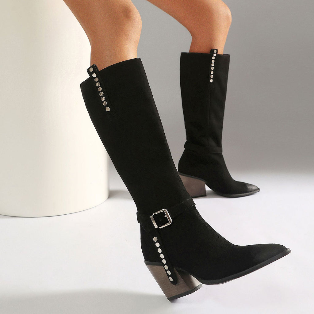 Lady's High Heel Boots with Studs, Pointed Toe, High Shaft Western Style Made to order, ships in 7 days